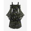 ROSE GAL Rosegal Plus Size Women Medieval Gothic Bell Sleeves Cold Shoulder Skulls Dress Halloween Dress(Green_1)