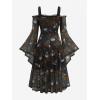 ROSE GAL Rosegal Plus Size Women Medieval Gothic Bell Sleeves Cold Shoulder Skulls Dress Halloween Dress(Organe_1)
