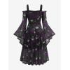 ROSE GAL Rosegal Plus Size Women Medieval Gothic Bell Sleeves Cold Shoulder Skulls Dress Halloween Dress(Purple_1)
