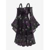 ROSE GAL Rosegal Plus Size Women Medieval Gothic Bell Sleeves Cold Shoulder Skulls Dress Halloween Dress(Purple_1)