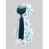 ROSE GAL Rosegal Plus Size Women Sundress Set Flutter Sleeves Floral Dress and Lace-up Cami Dress(Blue_1)