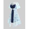 ROSE GAL Rosegal Plus Size Women Sundress Set Flutter Sleeves Floral Dress and Lace-up Cami Dress(Blue_2)