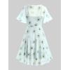 ROSE GAL Rosegal Plus Size Women Sundress Set Flutter Sleeves Floral Dress and Lace-up Cami Dress(Green_1)