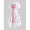 ROSE GAL Rosegal Plus Size Women Sundress Set Flutter Sleeves Floral Dress and Lace-up Cami Dress(Pink_1)
