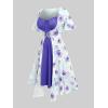 ROSE GAL Rosegal Plus Size Women Sundress Set Flutter Sleeves Floral Dress and Lace-up Cami Dress(Purple_2)