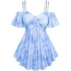ROSE GAL Rosegal Women Plus Size Cold Shoulder Top Galaxy Moon Star Twist Chains Hollow Out Ombre Tie Tee(Blue_1)