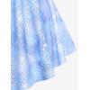 ROSE GAL Rosegal Women Plus Size Cold Shoulder Top Galaxy Moon Star Twist Chains Hollow Out Ombre Tie Tee(Blue_1)