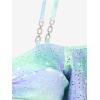 ROSE GAL Rosegal Women Plus Size Cold Shoulder Top Galaxy Moon Star Twist Chains Hollow Out Ombre Tie Tee(Green_2)