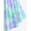 ROSE GAL Rosegal Women Plus Size Cold Shoulder Top Galaxy Moon Star Twist Chains Hollow Out Ombre Tie Tee(Green_2)
