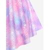 ROSE GAL Rosegal Women Plus Size Cold Shoulder Top Galaxy Moon Star Twist Chains Hollow Out Ombre Tie Tee(Pink_3)