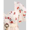 ROSE GAL Rosegal Women Plus Size Elegant Cherry Summer Blouse Flutter Sleeves Fruit Printed Blouse(Beige_1)