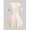 ROSE GAL Rosegal Women Plus Size Elegant Cherry Summer Blouse Flutter Sleeves Fruit Printed Blouse(Beige_1)