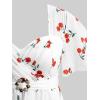ROSE GAL Rosegal Women Plus Size Elegant Cherry Summer Blouse Flutter Sleeves Fruit Printed Blouse(White_1)