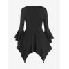 ROSE GAL Rosegal Women Plus Size Gothic Flare Sleeves Lace-up Two Tone Handkerchief Tee Halloween Costume Bell Sleeves Top(Black_1)