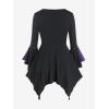 ROSE GAL Rosegal Women Plus Size Gothic Flare Sleeves Lace-up Two Tone Handkerchief Tee Halloween Costume Bell Sleeves Top(Purple_2)