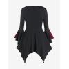 ROSE GAL Rosegal Women Plus Size Gothic Flare Sleeves Lace-up Two Tone Handkerchief Tee Halloween Costume Bell Sleeves Top(Red_1)