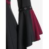 ROSE GAL Rosegal Women Plus Size Gothic Flare Sleeves Lace-up Two Tone Handkerchief Tee Halloween Costume Bell Sleeves Top(Red_1)