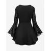 ROSE GAL Rosegal Women Plus Size Gothic Moon Star Mesh Panel Bell Sleeves Chain Tassel T-Shirt(Black_1)