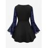 ROSE GAL Rosegal Women Plus Size Gothic Moon Star Mesh Panel Bell Sleeves Chain Tassel T-Shirt(Blue_1)