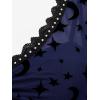 ROSE GAL Rosegal Women Plus Size Gothic Moon Star Mesh Panel Bell Sleeves Chain Tassel T-Shirt(Blue_1)