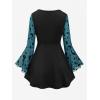 ROSE GAL Rosegal Women Plus Size Gothic Moon Star Mesh Panel Bell Sleeves Chain Tassel T-Shirt(Blue_2)