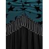 ROSE GAL Rosegal Women Plus Size Gothic Moon Star Mesh Panel Bell Sleeves Chain Tassel T-Shirt(Blue_2)