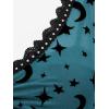 ROSE GAL Rosegal Women Plus Size Gothic Moon Star Mesh Panel Bell Sleeves Chain Tassel T-Shirt(Blue_2)