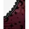 ROSE GAL Rosegal Women Plus Size Gothic Moon Star Mesh Panel Bell Sleeves Chain Tassel T-Shirt(Deep Red_1)