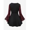 ROSE GAL Rosegal Women Plus Size Gothic Moon Star Mesh Panel Bell Sleeves Chain Tassel T-Shirt(Deep Red_1)