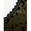 ROSE GAL Rosegal Women Plus Size Gothic Moon Star Mesh Panel Bell Sleeves Chain Tassel T-Shirt(Green_1)