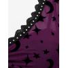ROSE GAL Rosegal Women Plus Size Gothic Moon Star Mesh Panel Bell Sleeves Chain Tassel T-Shirt(Purple_2)