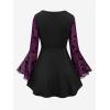 ROSE GAL Rosegal Women Plus Size Gothic Moon Star Mesh Panel Bell Sleeves Chain Tassel T-Shirt(Purple_2)