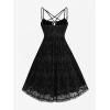ROSE GAL Rosegal Women Plus Size Gothic Overlay Midi Dress Backless Spaghetti Strap A Line Dress(Black_4)