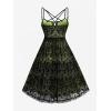 ROSE GAL Rosegal Women Plus Size Gothic Overlay Midi Dress Backless Spaghetti Strap A Line Dress(Green_4)
