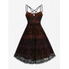 ROSE GAL Rosegal Women Plus Size Gothic Overlay Midi Dress Backless Spaghetti Strap A Line Dress(Orange_3)