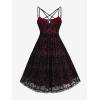 ROSE GAL Rosegal Women Plus Size Gothic Overlay Midi Dress Backless Spaghetti Strap A Line Dress(Red_3)