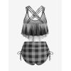 ROSE GAL Rosegal Women Plus Size Gothic Tankini Swimsuit Skull Print Crisscross Flounce Two Piece Bathing Suit(Gray)