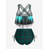 ROSE GAL Rosegal Women Plus Size Gothic Tankini Swimsuit Skull Print Crisscross Flounce Two Piece Bathing Suit(Green_1)