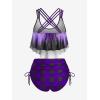 ROSE GAL Rosegal Women Plus Size Gothic Tankini Swimsuit Skull Print Crisscross Flounce Two Piece Bathing Suit(Purple_1)