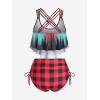 ROSE GAL Rosegal Women Plus Size Gothic Tankini Swimsuit Skull Print Crisscross Flounce Two Piece Bathing Suit(Red)