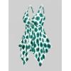 ROSE GAL Rosegal Women Plus Size Modest Tankini Swimsuit Handkerchief Sunflower Cinched Boyleg Swimwer(Green_3)