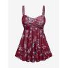 ROSE GAL Rosegal Women Plus Size Modest Tankini Swimsuit Two Piece Bathing Suits Floral Print Swim Tops with Boy Shorts(Deep Red)