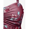 ROSE GAL Rosegal Women Plus Size Modest Tankini Swimsuit Two Piece Bathing Suits Floral Print Swim Tops with Boy Shorts(Deep Red)