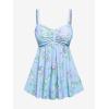 ROSE GAL Rosegal Women Plus Size Modest Tankini Swimsuit Two Piece Bathing Suits Floral Print Swim Tops with Boy Shorts(Light Blue)