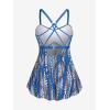 ROSE GAL Rosegal Women Plus Size Modest Tankini Swimsuit Two Piece Bathing Suits Leopard Print Swim Tops with Boy Shorts(Blue)