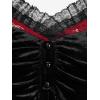 ROSE GAL Rosegal Women Plus Size Romantic Gothic Lace-up Lace Panel Ruched Bell Sleeves Velvet Tee(Black_2)