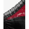 ROSE GAL Rosegal Women Plus Size Romantic Gothic Lace-up Lace Panel Ruched Bell Sleeves Velvet Tee(Black_2)