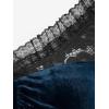 ROSE GAL Rosegal Women Plus Size Romantic Gothic Lace-up Lace Panel Ruched Bell Sleeves Velvet Tee(Blue_5)