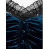 ROSE GAL Rosegal Women Plus Size Romantic Gothic Lace-up Lace Panel Ruched Bell Sleeves Velvet Tee(Blue_5)