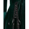 ROSE GAL Rosegal Women Plus Size Romantic Gothic Lace-up Lace Panel Ruched Bell Sleeves Velvet Tee(Green_1)